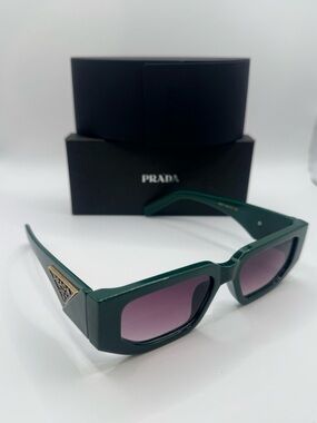 PRADA Oversized Geometric Rectangle Sunglasses Green Frame Purple Gradient Lens